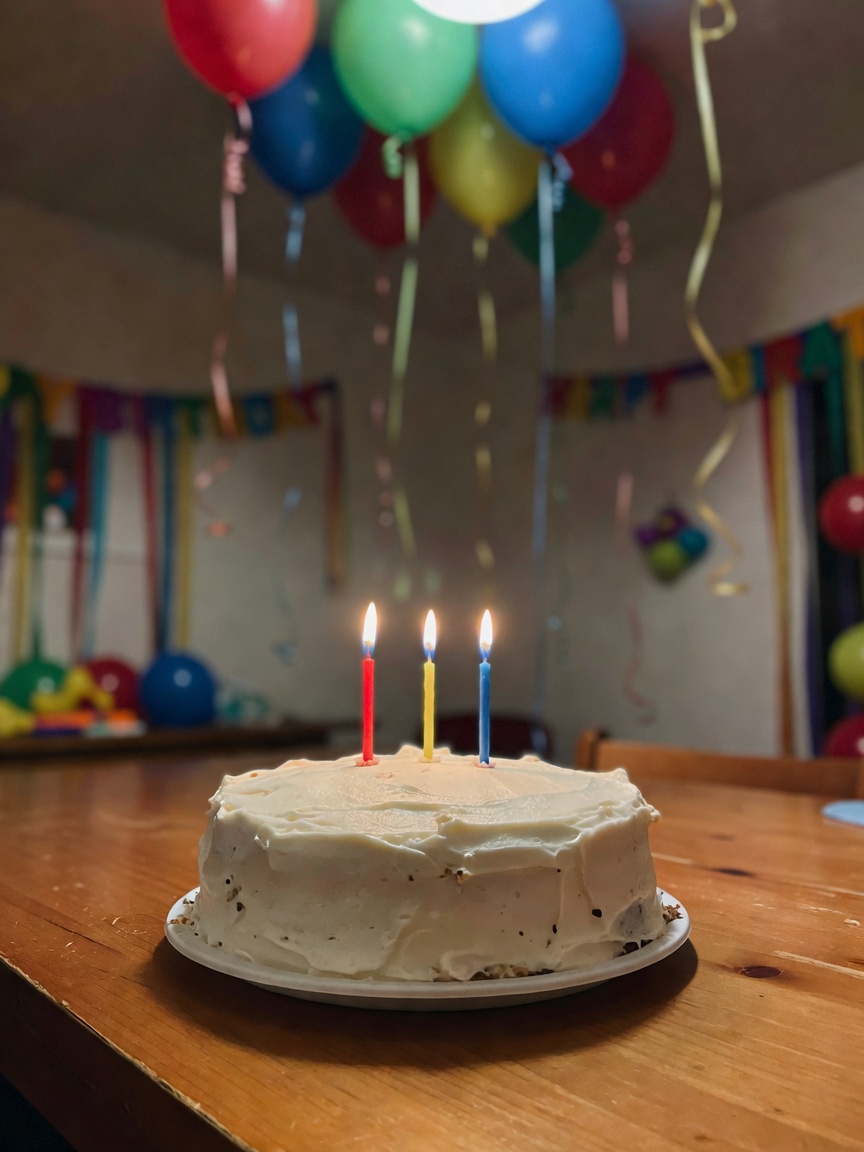 Odin is now three years old. simple family cake, a few balloons and some quality