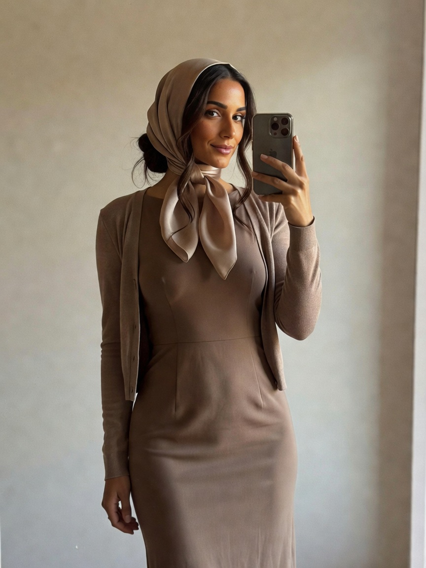 Quiet Friday in soft neutrals before heading out. The scarf does most of the wor