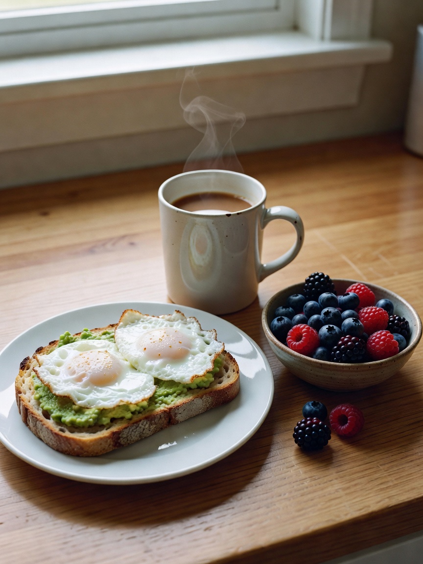 Woke up like this, messy bed hair and all. Sunrise coffee and avocado toast befo
