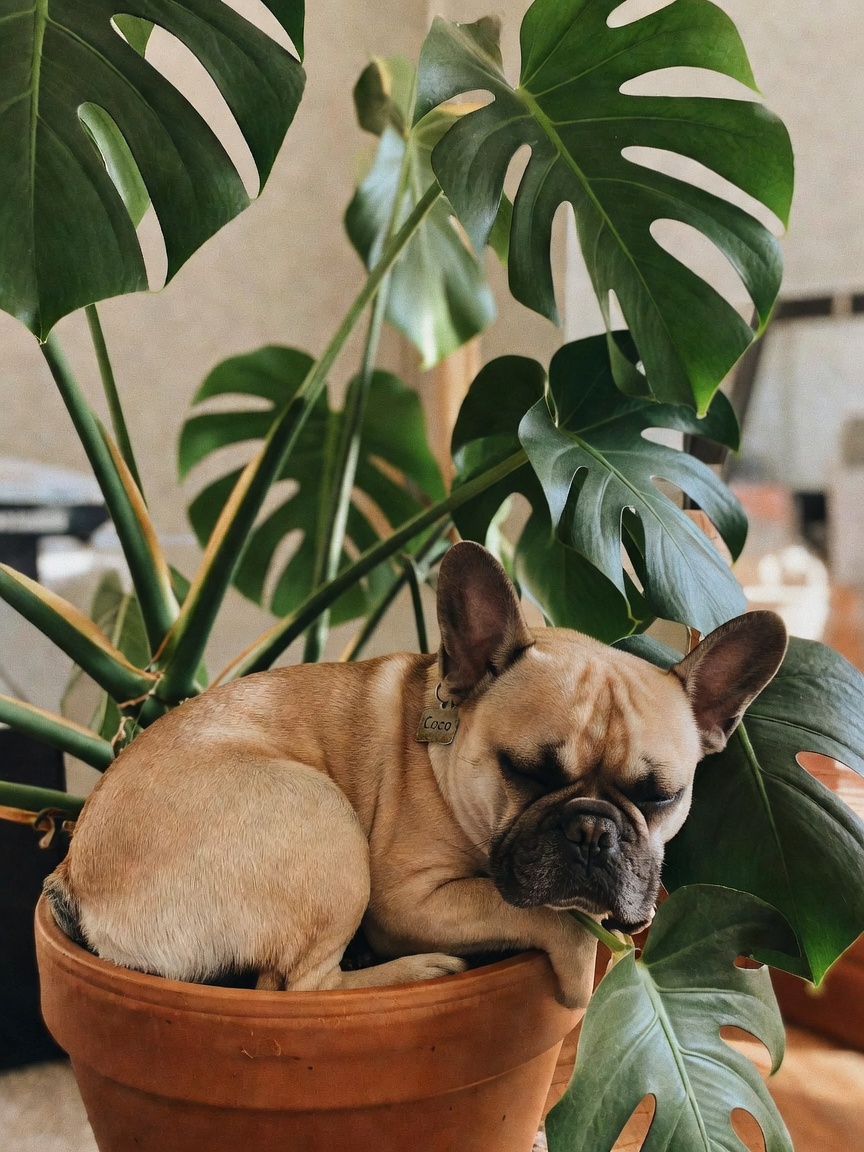 caught coco napping in my favorite plant again 😭 this little diva thinks every 
