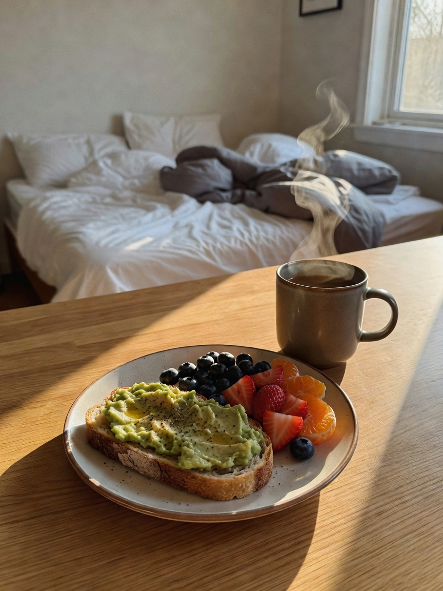 Slow morning with my favorite coffee and avocado toast before the day gets busy.