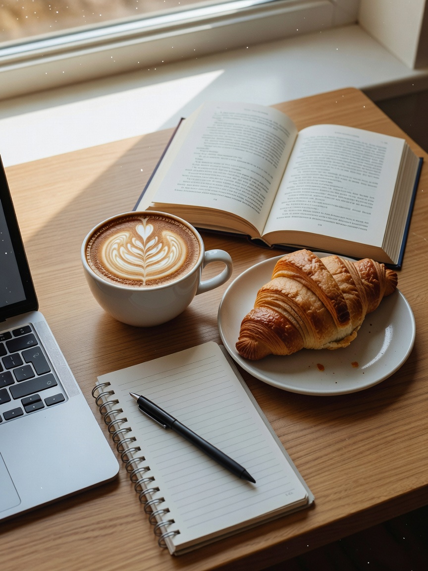 Quiet morning reset with a perfect latte and some business planning. Gratitude f