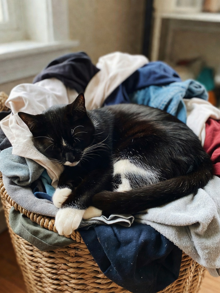 luna decided my clean laundry basket was her new nap spot. the face she gave me when i tried to move