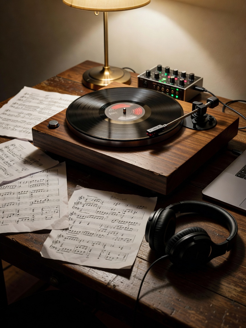 late night session spinning some old school vinyl, headphones on and just lettin