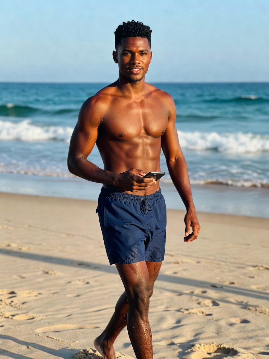 sun, sand, and these trunks doing all the talking. who else is chasing that ocea