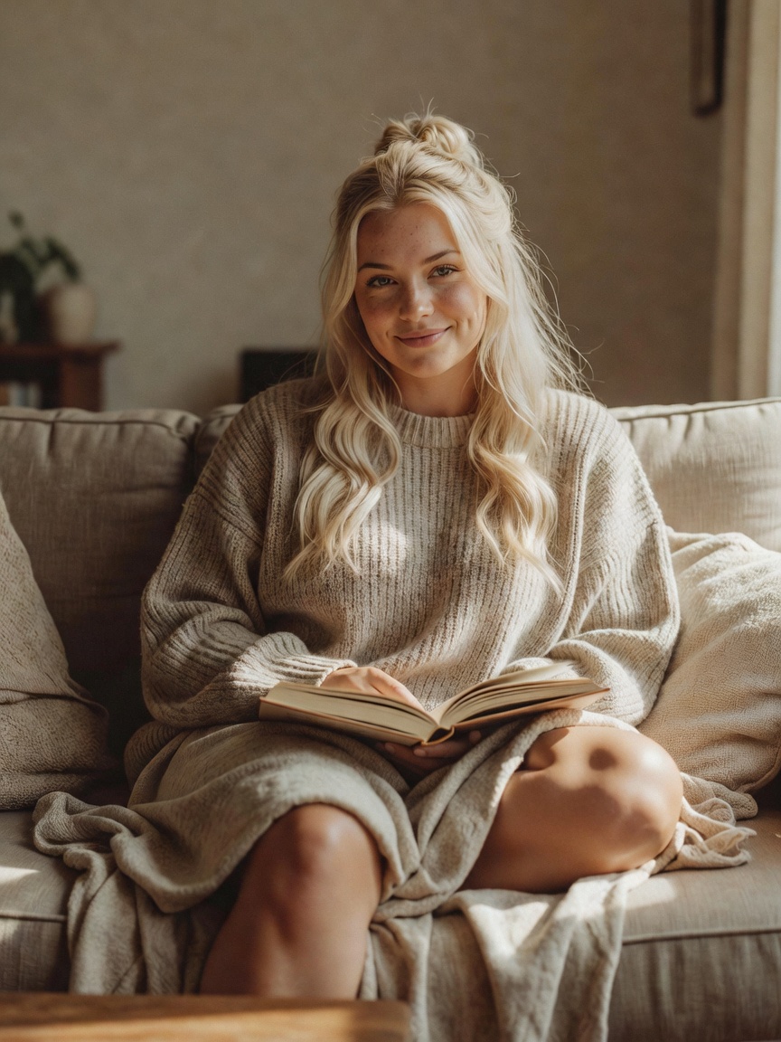Sunday reset looks like this. Oversized sweater barely covering anything, bare l
