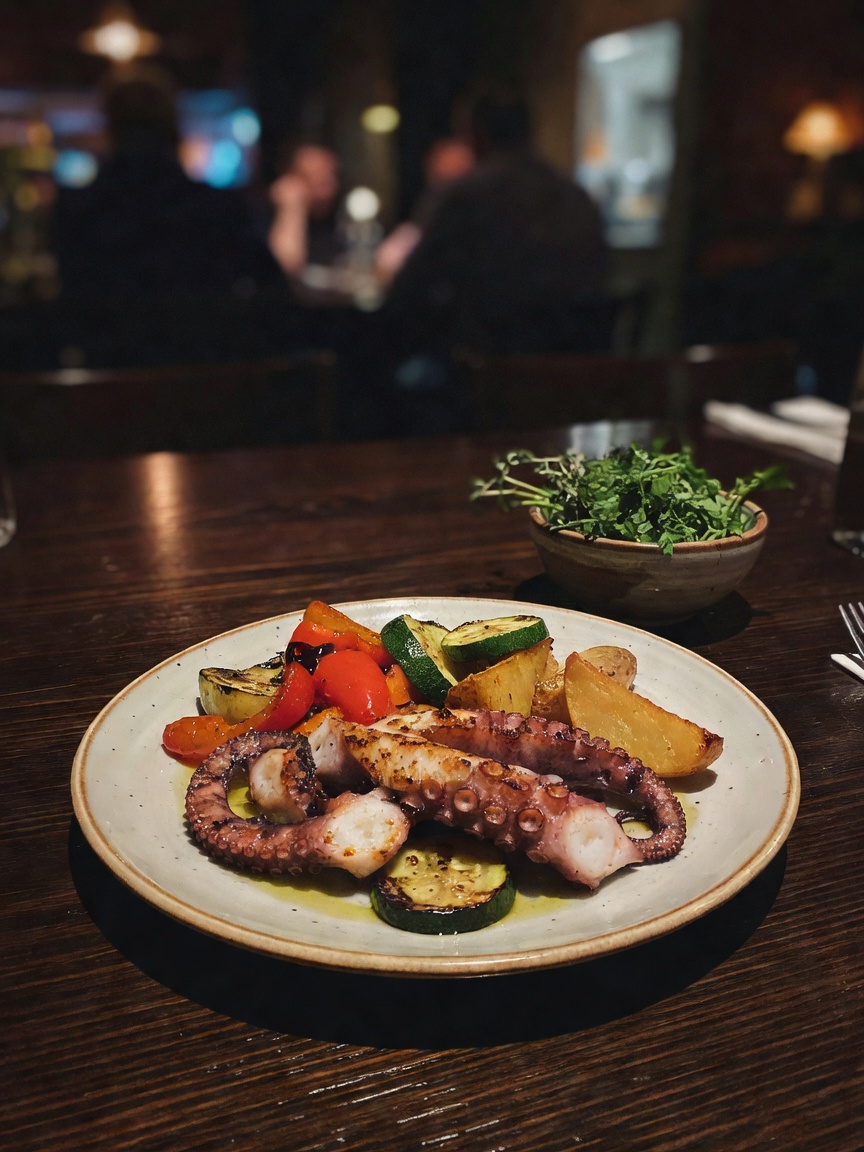 slow evening with all the perfect little plates. that wine pour was everything #