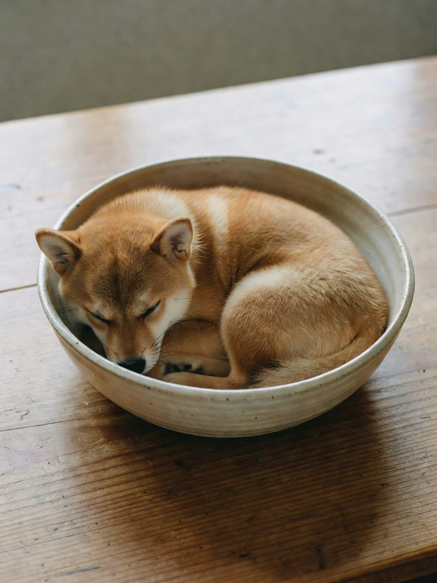 tofu decided the ceramic bowl was the perfect napping spot today. miso is judging from the windowsil