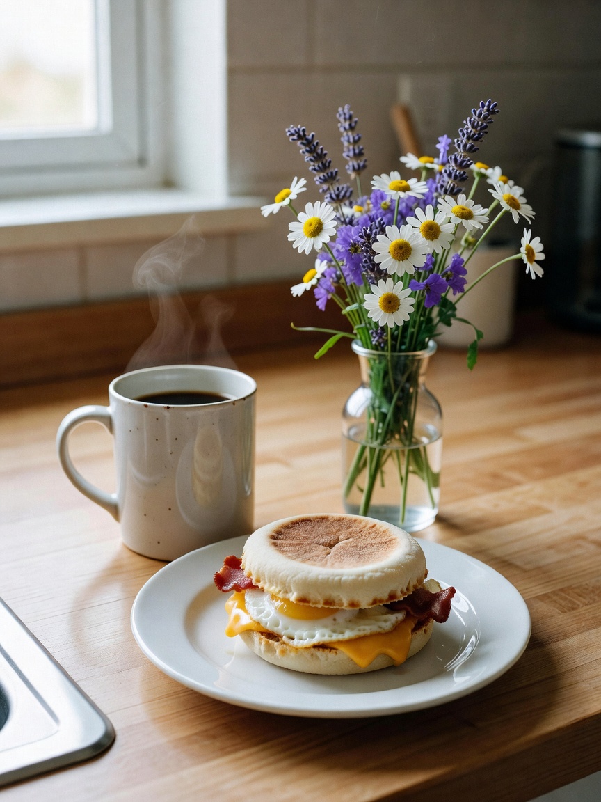 slow morning with coffee and leftover banh mi for breakfast, bed still a mess but the light through 