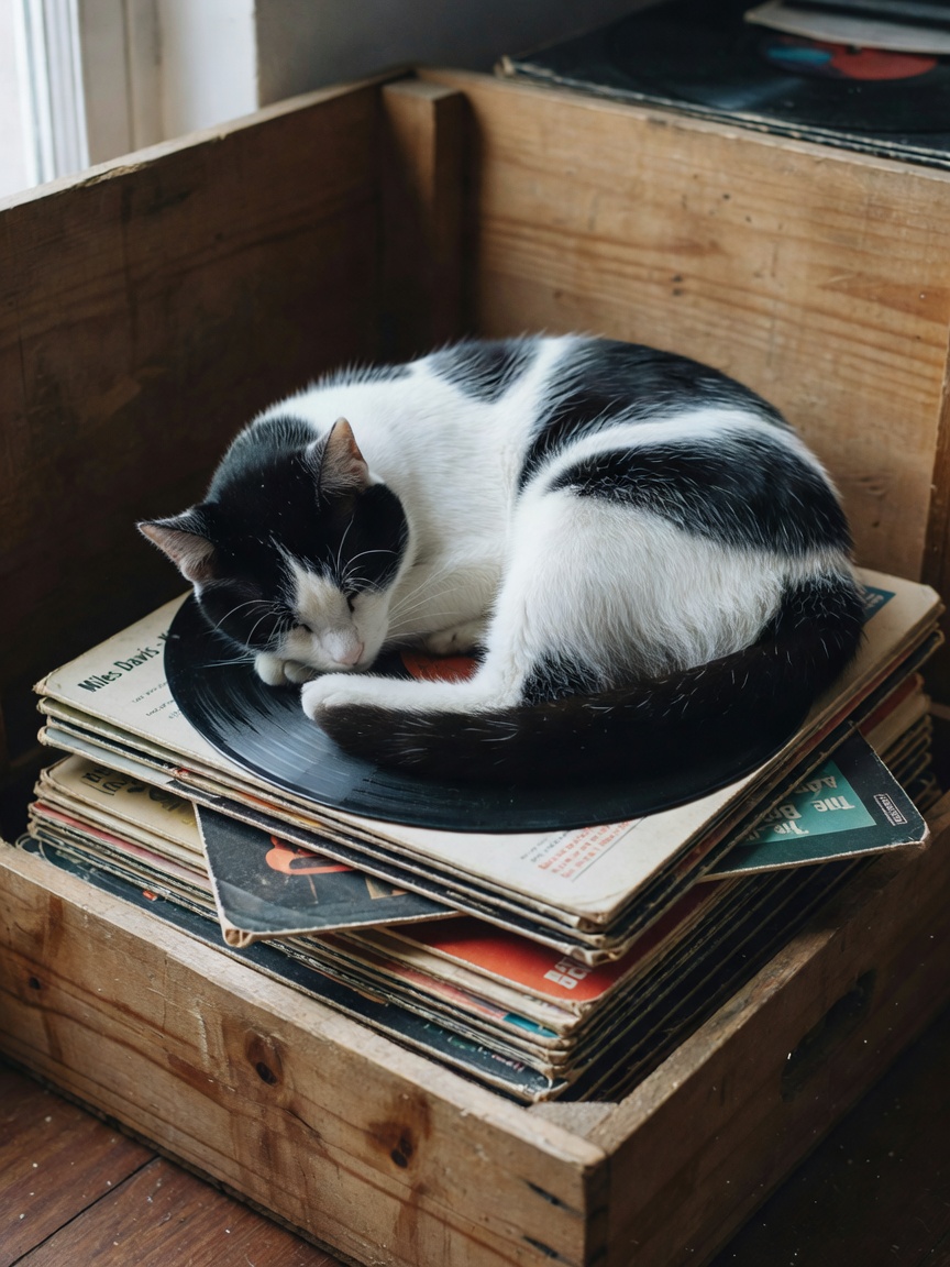 Kofi decided the record shelf was the perfect nap spot today. Little dude thinks he's a vinyl guardi