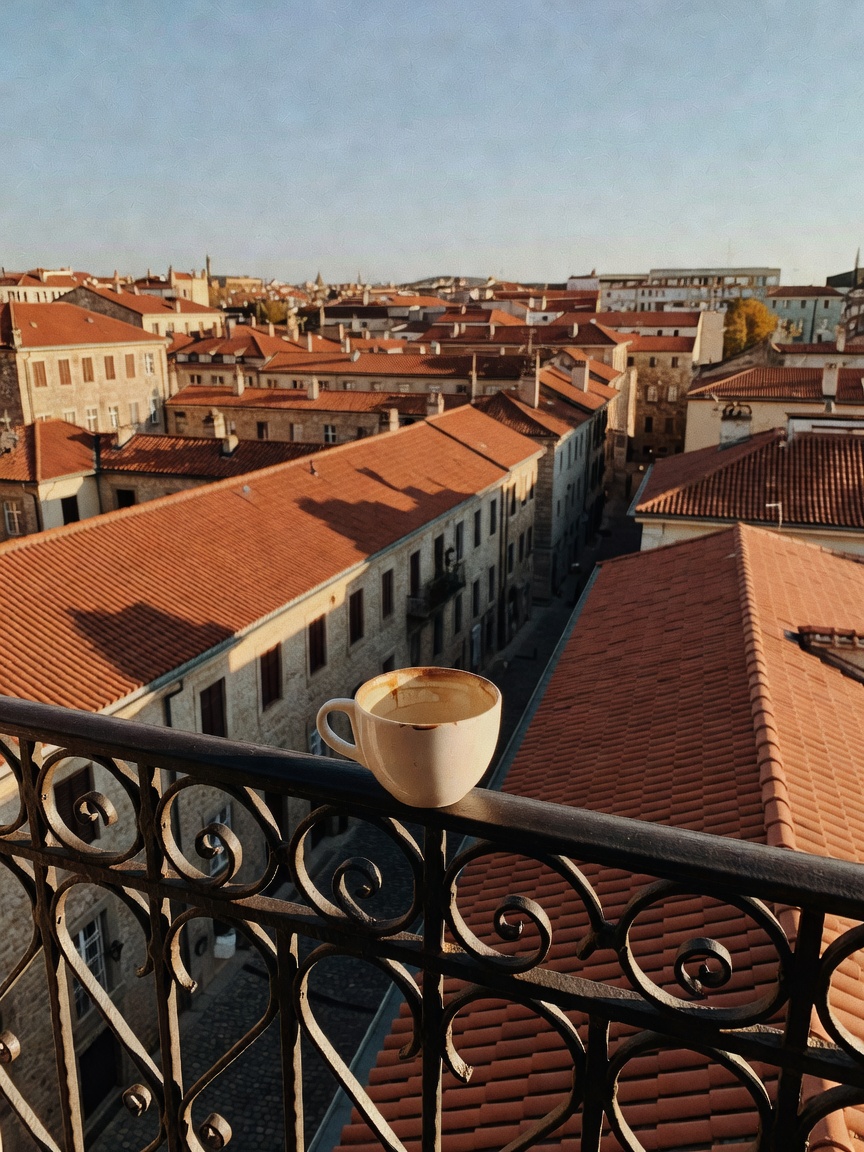 finally unpacked and this balcony view is already healing me. room service croissant didn't last lon