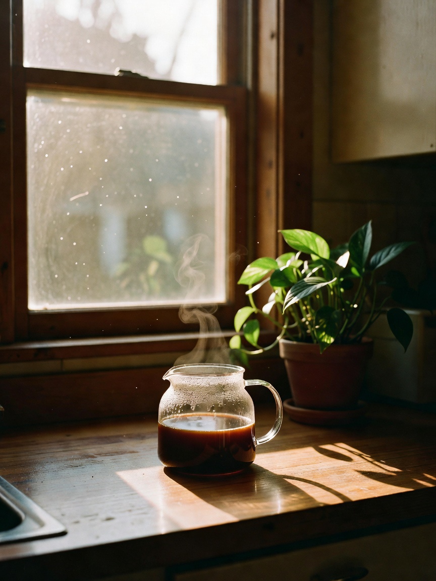 slow morning before the chaos starts. coffee is brewing, bed is still a mess, and im not mad about i