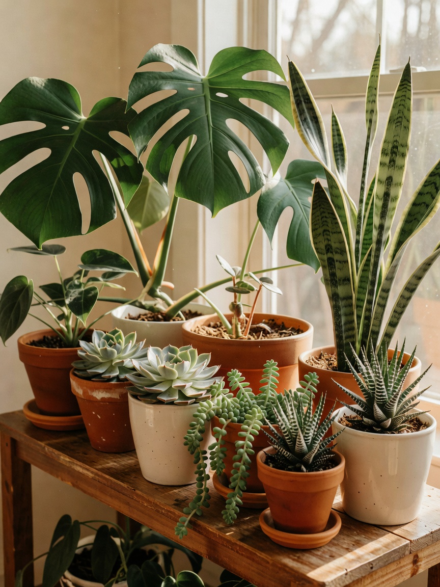 finally gave the monstera her new pot and the succulents are looking extra smug today. repotting sta