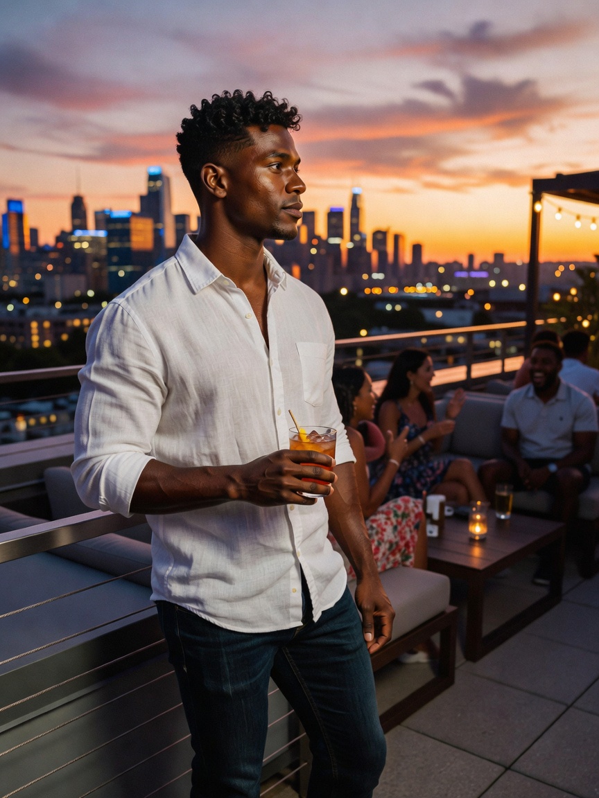 Golden hour hits different when you're 12 floors up with good people and cold dr