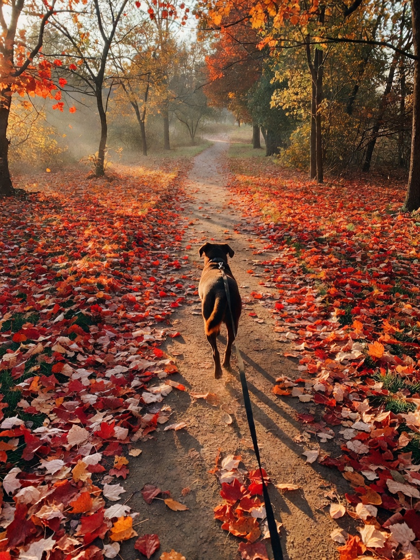early sunrise walk with my four-legged best friend. leaves crunching, mind clear
