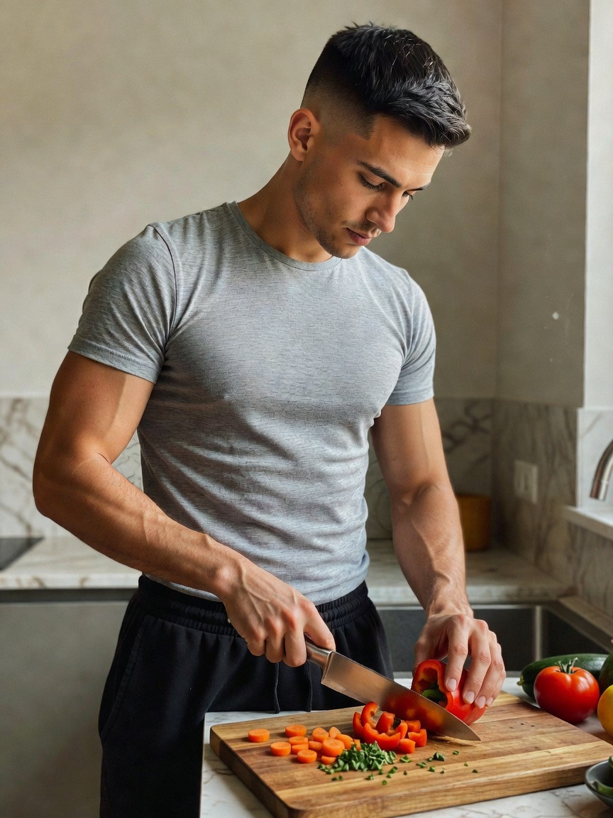 experimenting with this new recipe tonight. chopping veggies like a pro while th