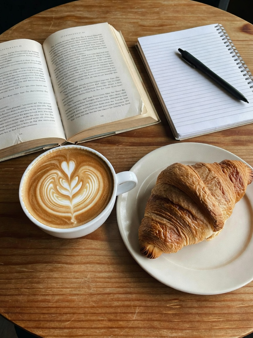 Quiet corner with a perfect flat white. Reading Murakami while the city hums out
