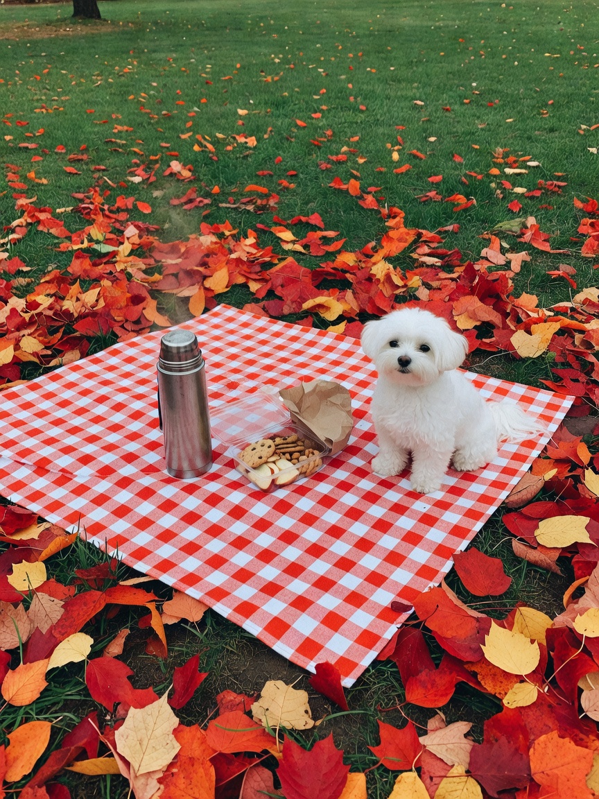 autumn park picnic with mochi always resets me perfectly the leaves the light th