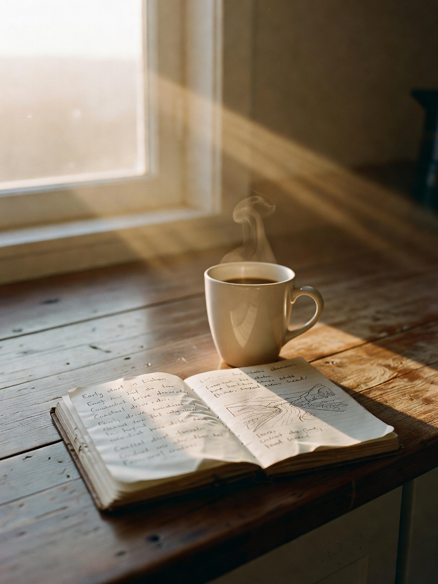 slow morning with coffee in hand messy bed still unmade and the sunrise pouring 