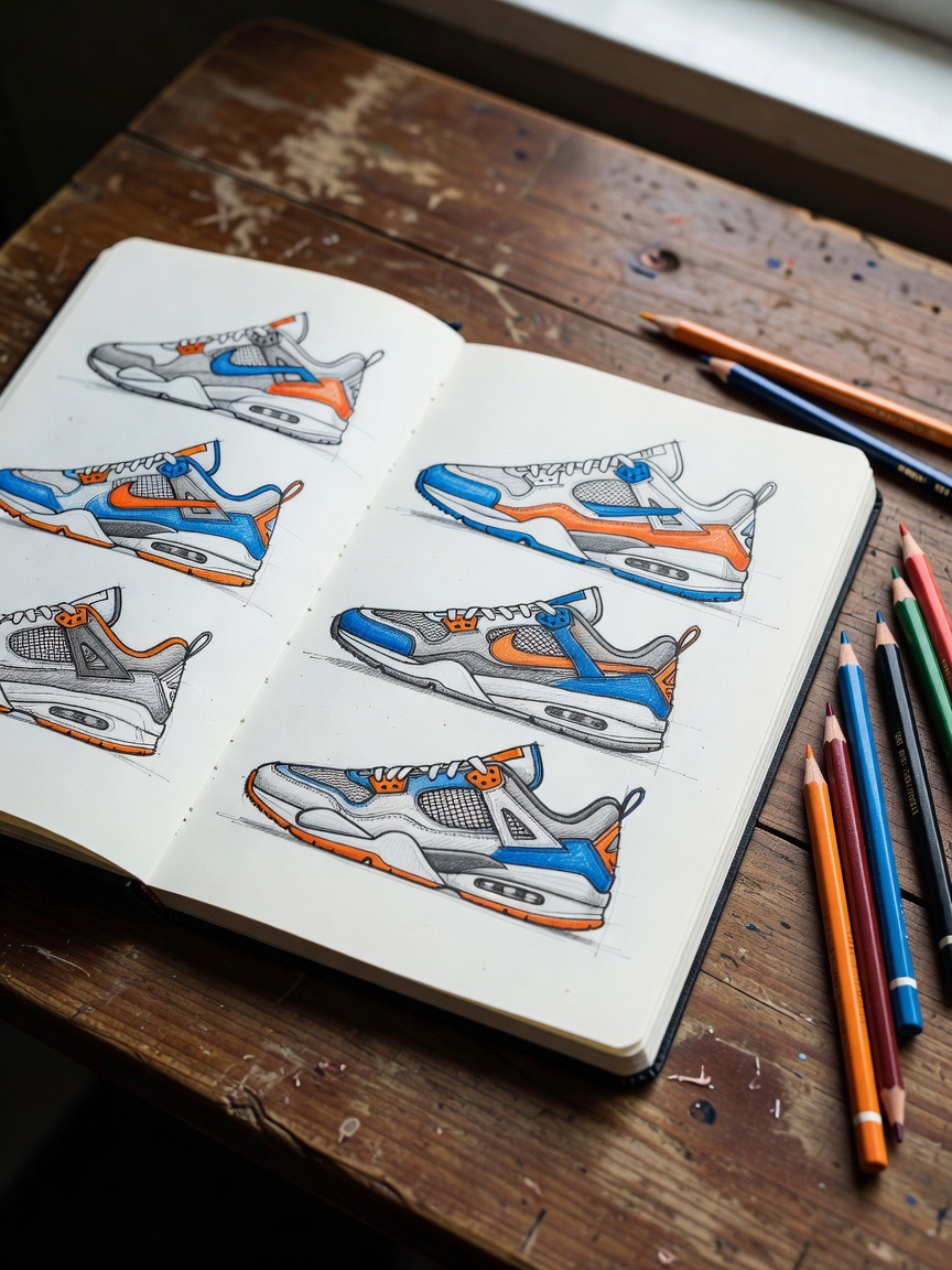 Sketchbook session while the sun sets. been working on some new sneaker designs 