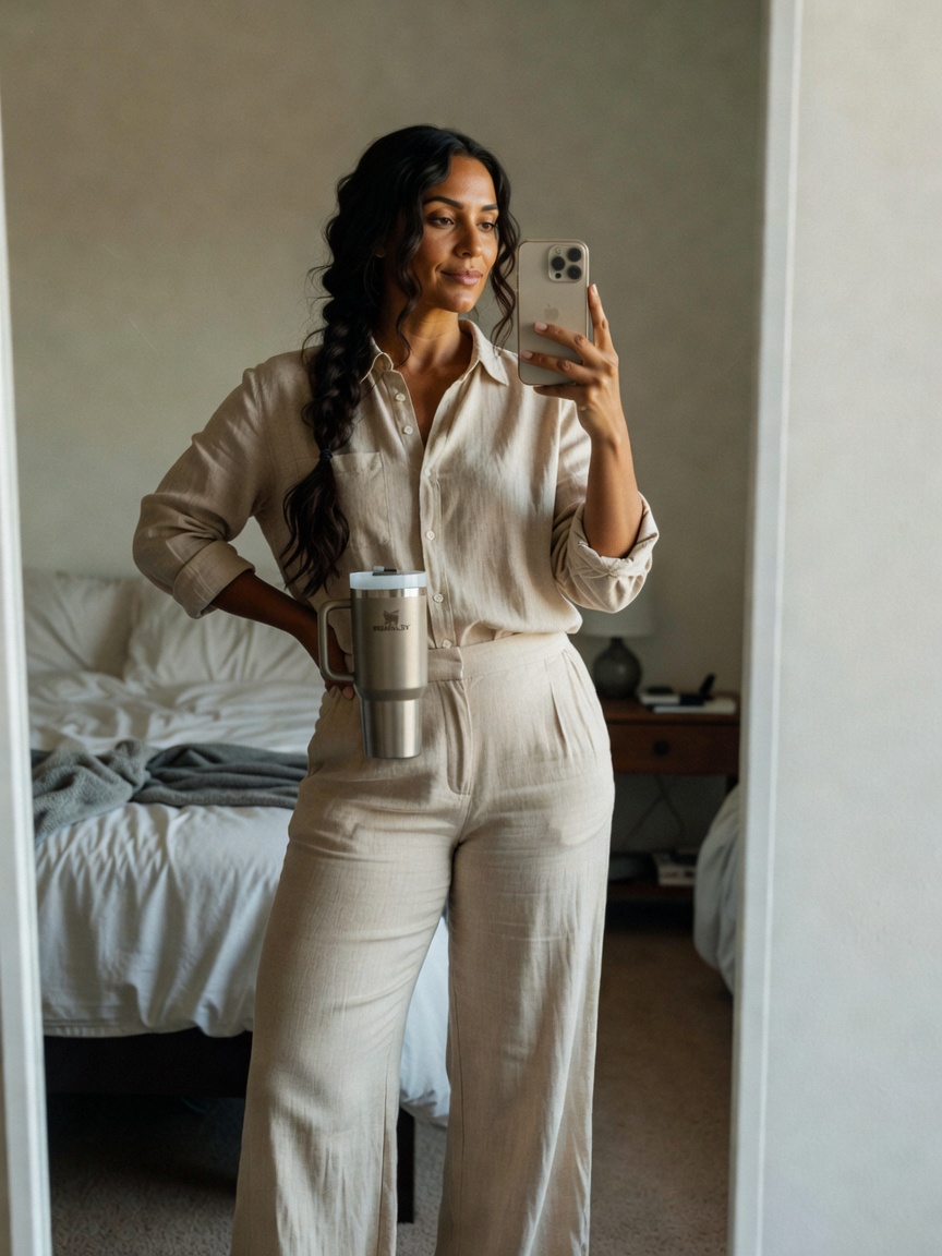Feeling cute in my new linen set today. The details on these earrings though? Ob