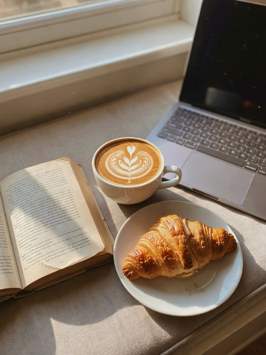 fueling another productive morning with this perfect flat white art, croissant a