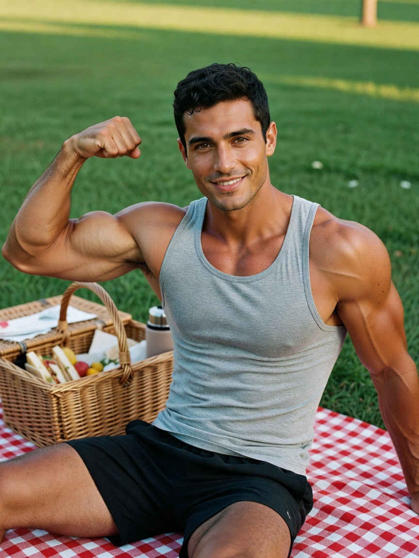 picnic done right after a morning run. sun, good food, and this tank showing wha