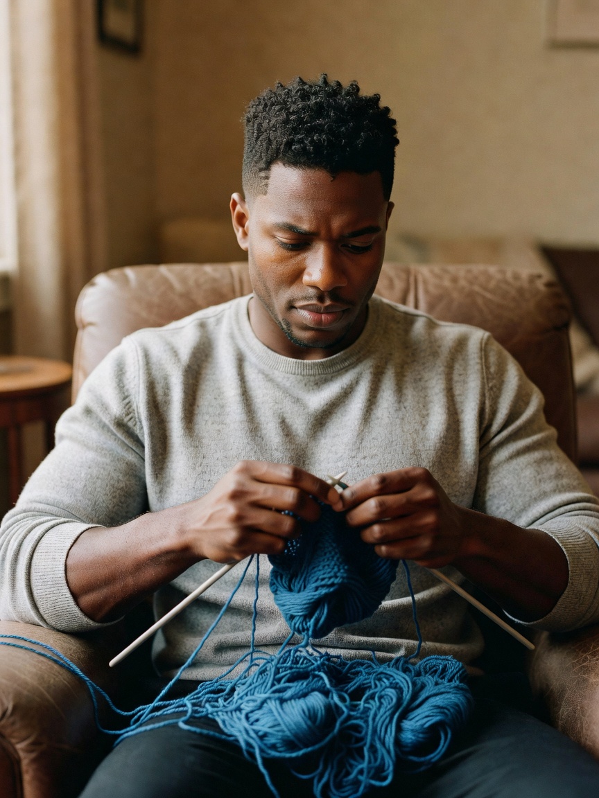 Knitting while the new reggae vinyl spins. Therapy that actually produces someth