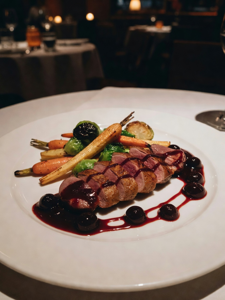 Chef nailed the plating again. This duck with cherries paired perfectly with the