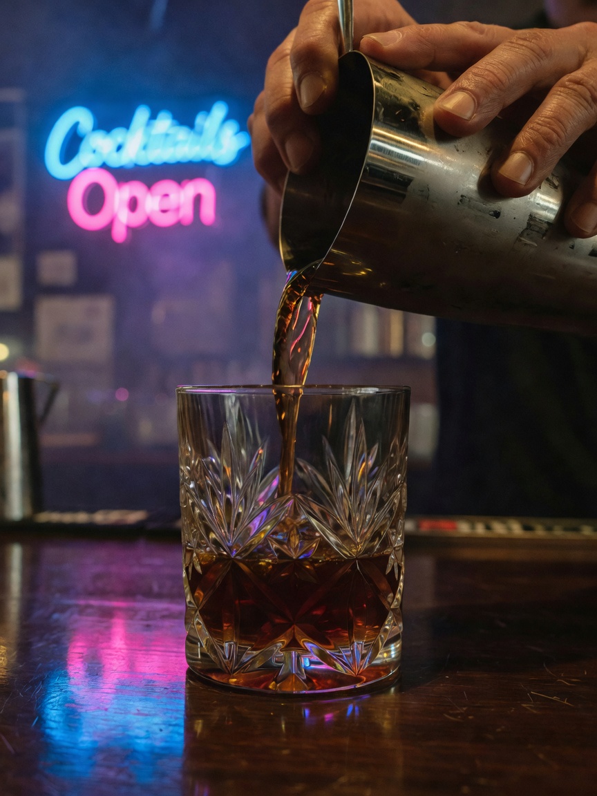 bartender making magic with this one. nothing beats a perfectly poured drink and