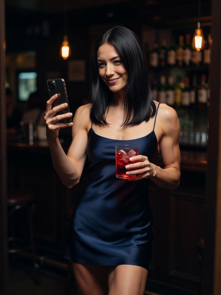 cocktail hour done right. this slip dress and the dim lighting are doing most of