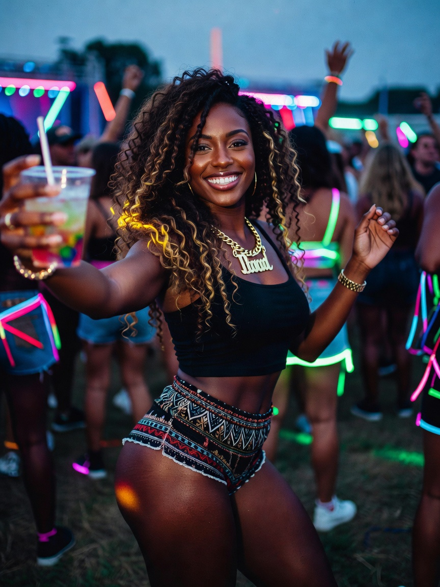 dancing under neon lights with a drink and this fitted top feeling every beat. m