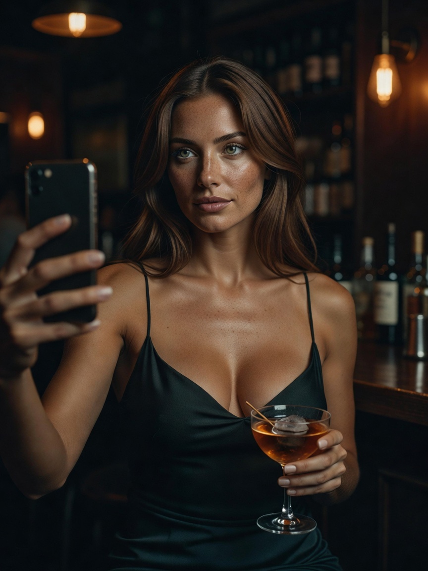 sipping something strong in my favorite slip dress, the night feels just right 🌙 body confidence is