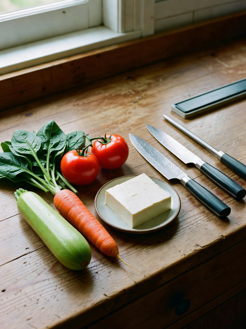 quiet sunday evening in the kitchen. prepping vegetables for a simple miso soup 