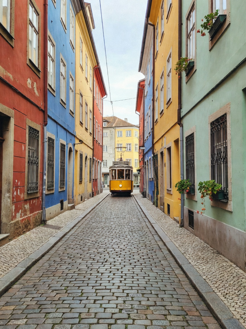 first morning exploring these streets. the light hitting the tram, those narrow 