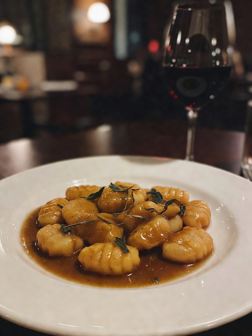 this gnocchi with brown butter sage and the perfect pour of pinot had me writing