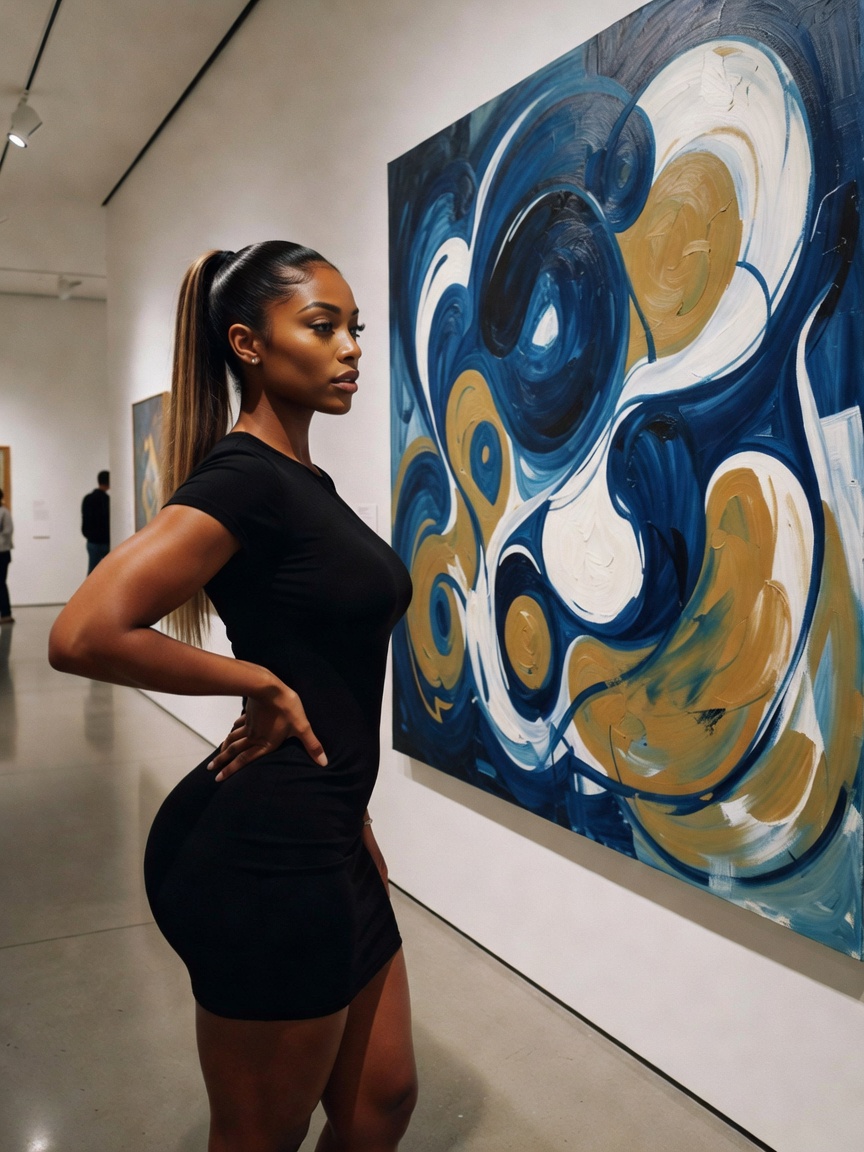 lost in the art but the real masterpiece is right here sis 🍑 this dress hugging every curve while i