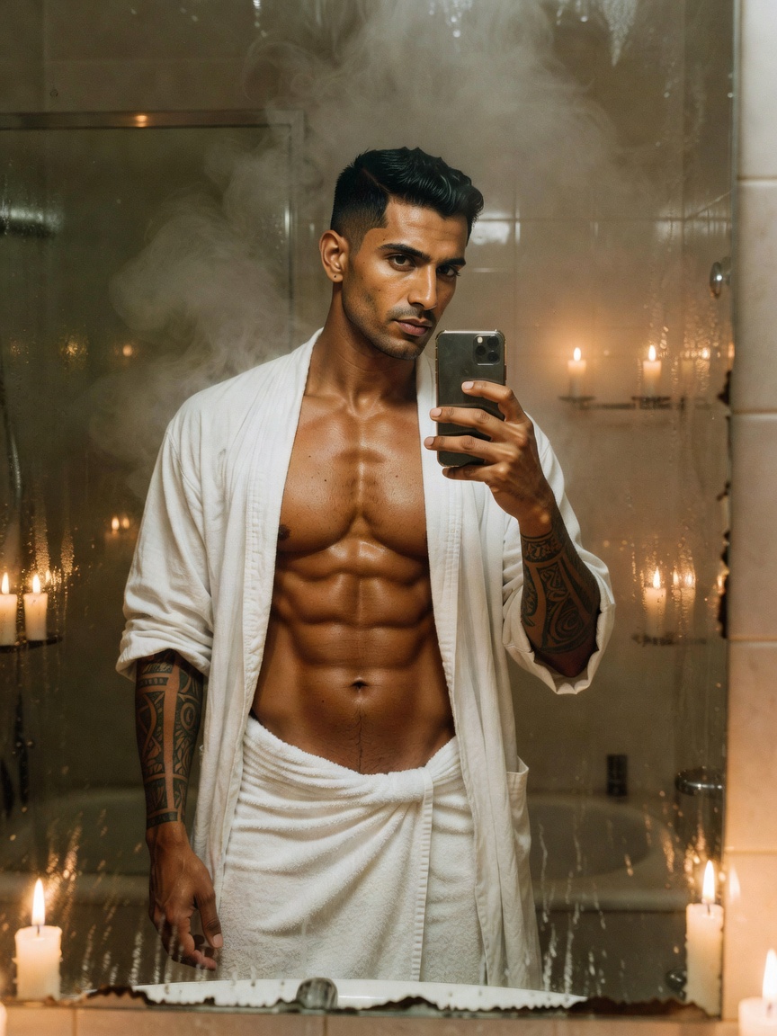 steam hitting different after that brutal leg day. towel barely hanging on but t