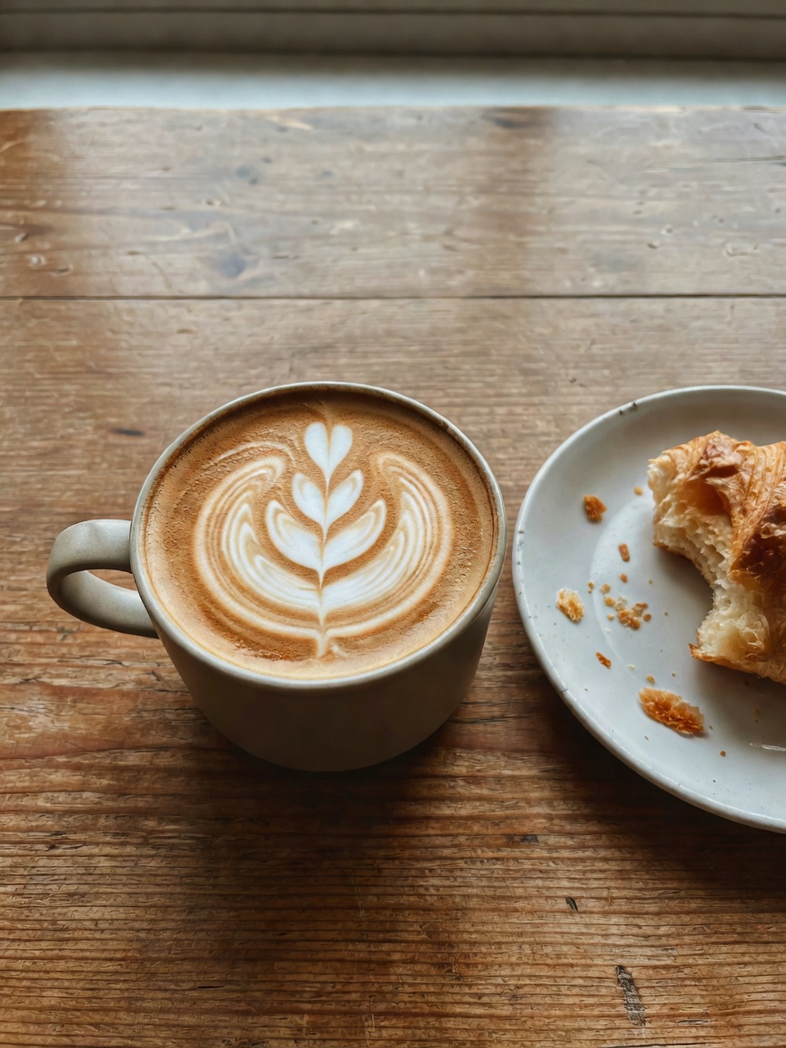 Morning pages and the best oat milk latte in the city. The light coming through 