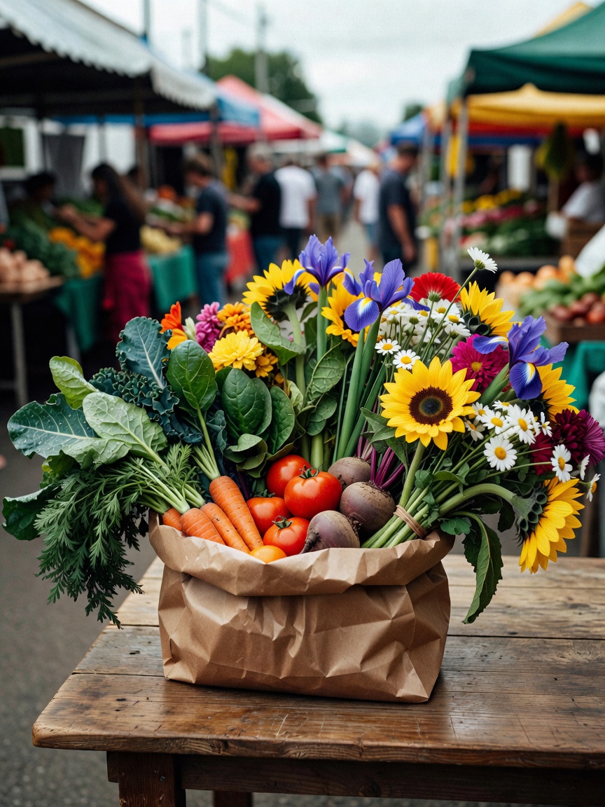 sunday market haul always hits different, fresh flowers and all the good veggies