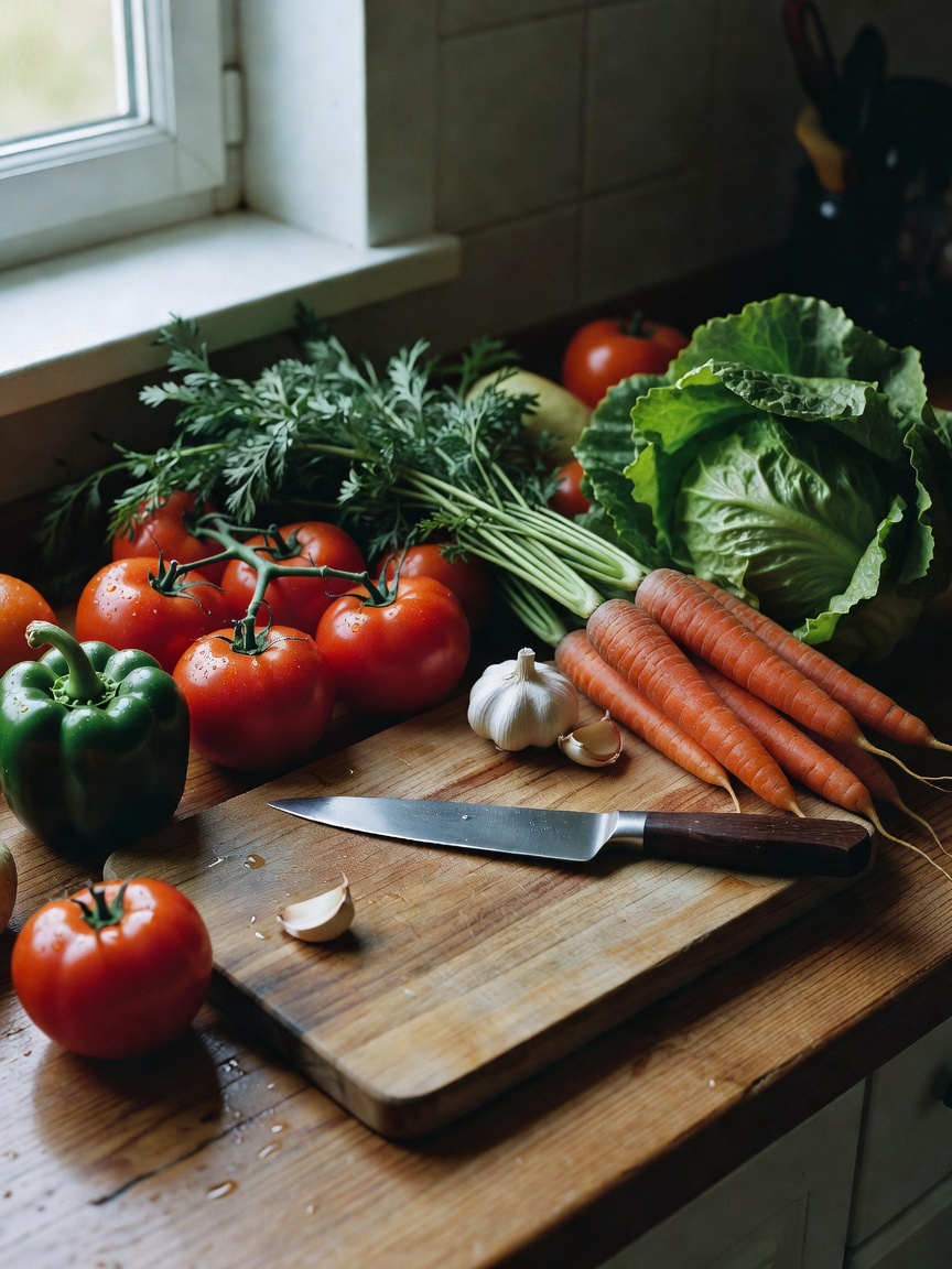 Simple vegetable stir fry for dinner tonight. Chopping these fresh ingredients a