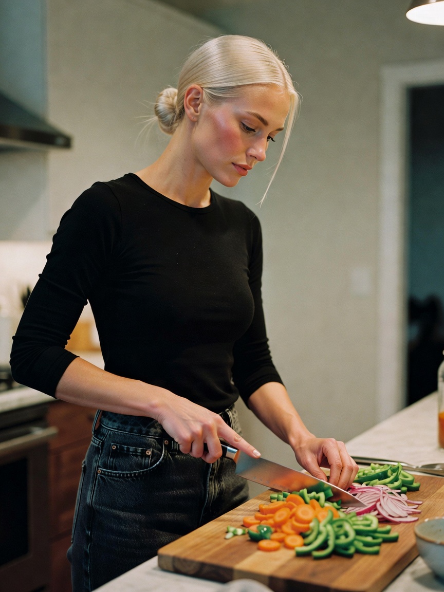 chopping prep for tonight's dinner while the music is loud and borys judges me f