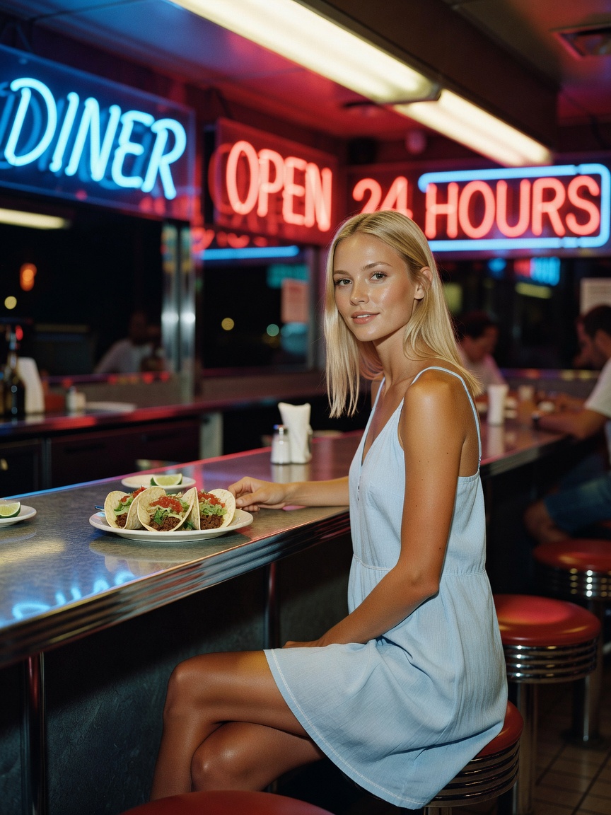 Midnight tacos after a long surf session hit different. Sitting at this glowing 