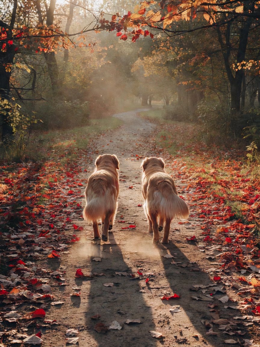 Morning walk with the pups always resets me. The way the light hits the path and