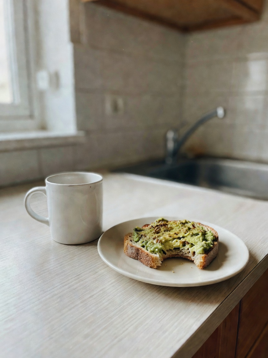 slow sunday morning with my favorite avocado toast and iced coffee. messy bed ha