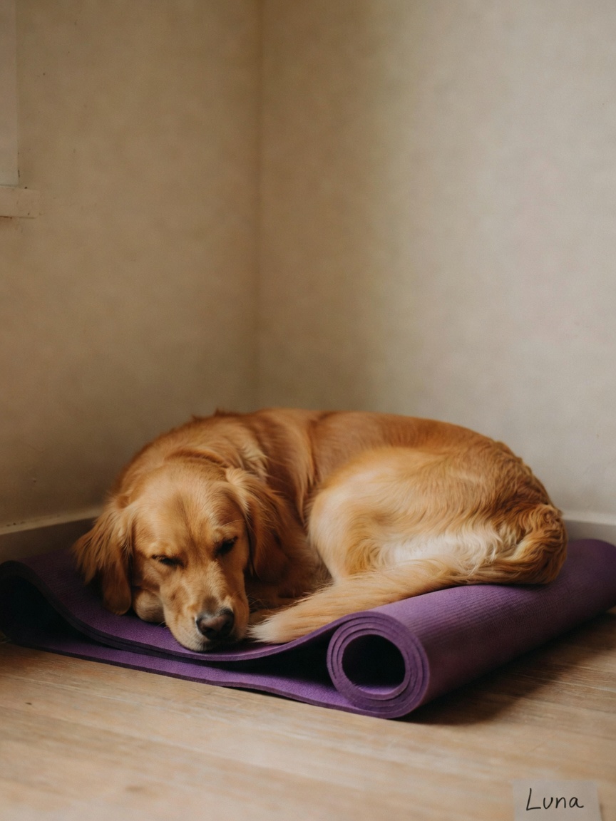 caught luna napping in my yoga mat again. this dog has zero respect for personal space but i love he