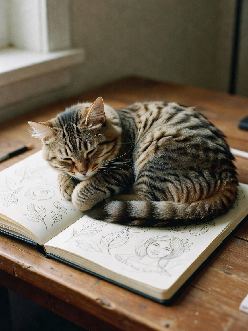 olive has claimed my sketchbook again. every time i turn around she's curled up 