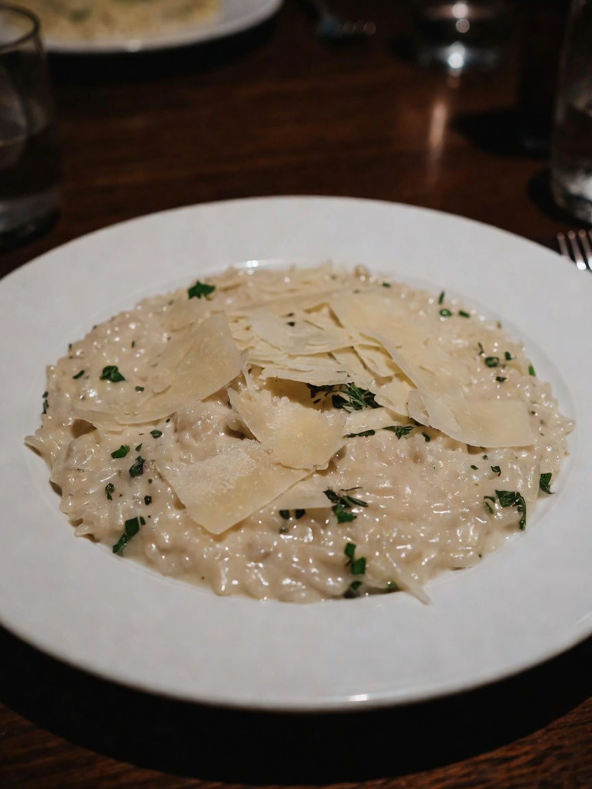 date night done right. that risotto was perfect and the wine pour was everything