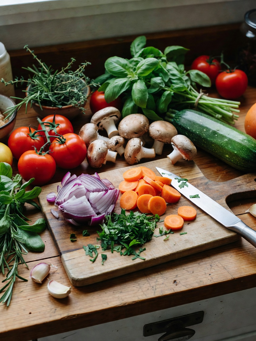 chopping up fresh veggies for my green curry experiment tonight, kitchen smells 