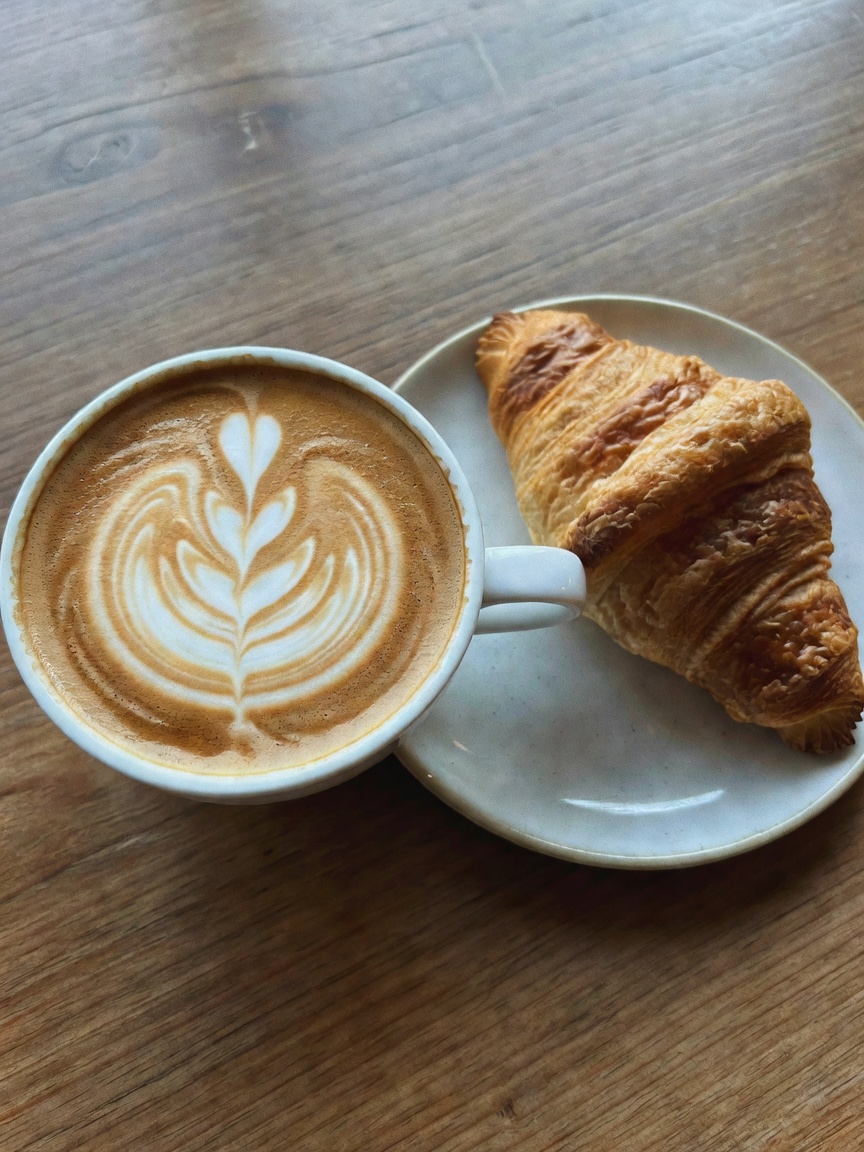 latte art game is strong today and this croissant is basically perfect. caught u